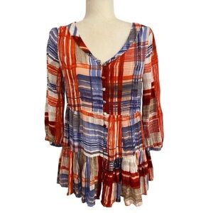 Maeve Anthropologie Lila Tiered Ruffle Plaid Tunic